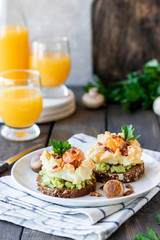 Orsini's egg for breakfast. Light healthy breakfast made from simple foods.