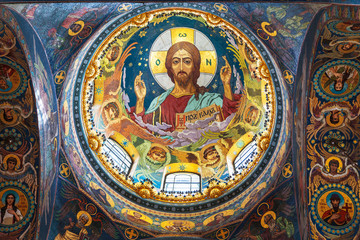 Fototapeta na wymiar The interior of the Church of the Savior on Blood in St. Petersburg, the ceiling. Russia.
