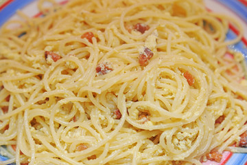 Carbonara pasta is tipical food of Roma - pasta with bacon and eggs