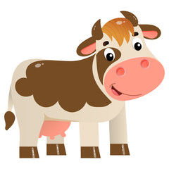 Color image of cartoon spotted cow on white background. Farm animals. Vector illustration for kids.