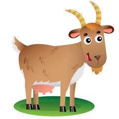 Color image of cartoon nanny goat on white background. Farm animals. Vector illustration for kids.