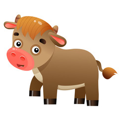 Color image of cartoon calf or kid of cow on white background. Farm animals. Vector illustration for kids.