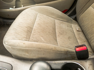 top view of front dirty seats of a modern car