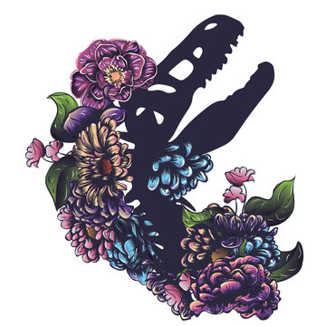 Trex Skeleton With Flowers