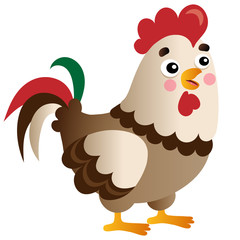Color image of cartoon rooster on white background. Farm animals. Vector illustration for kids.