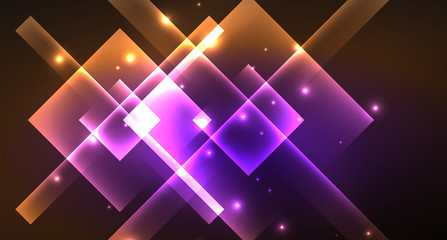 Shiny neon design square shape abstract background. Retro vector abstract design banner template