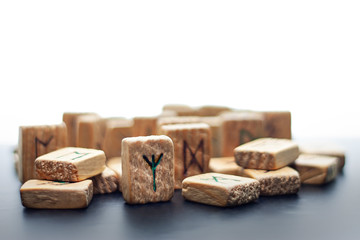 OGroup of od wooden runes isolated on a white background