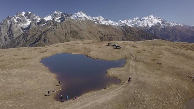 Lake Koruldi Among Mountain Aerial View, Georgia