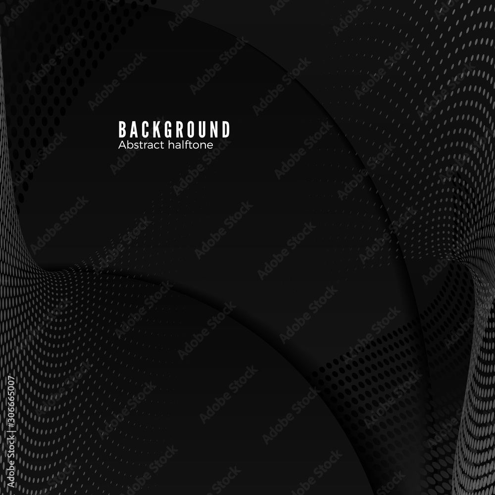 Poster abstract halftone background. halftone element on blakc backdrop. modern geometric motion design pat