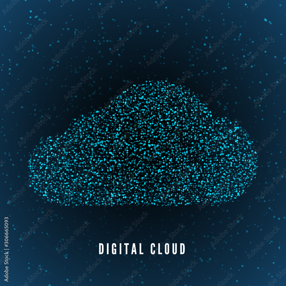 Poster digital cloud. global structure of data storage. web or internet concept. technology background. vec