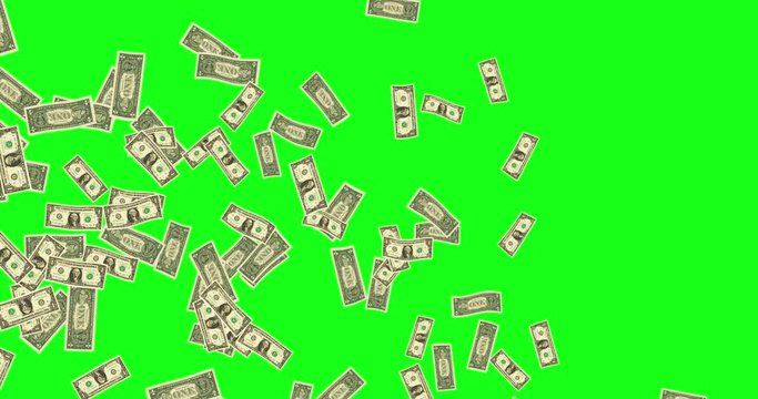 Blowing money, dollars flying in the air on green screen background. Floating American dollars banknotes on chroma key. Concept of cash, crisis,business, success, recession, economy,debt,finance,bank