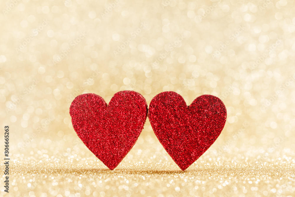 Wall mural two hearts on bokeh background