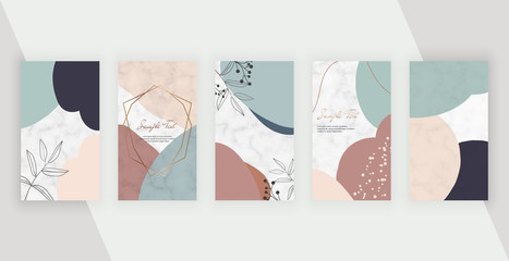 Social media stories banners with abstract geometric design with hand painted shapes, polygonal lines frame. Modern neutral design for flyer, poster, card