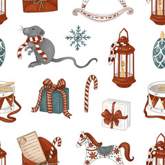 Nutcracker seamless pattern. Cristmas illustrations on white background
