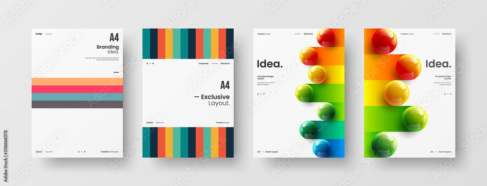 Poster business presentation vector a4 vertical orientation front page mock up set