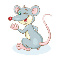 Funny gray rat. In cartoon style. Isolated on white background. Vector illustration.