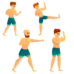 Mixed martial arts icons set. Cartoon set of mixed martial arts vector icons for web design