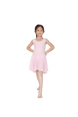 Fototapeta premium Beautiful little Asian child girl in pink tutu skirt isolated on white background. Children is studying ballet.