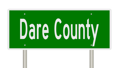 Rendering of a green 3d highway sign for Dare County
