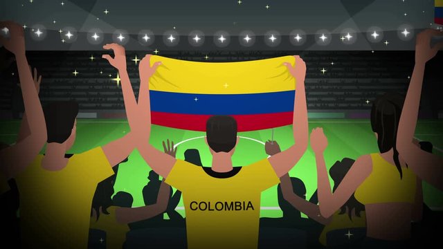Cartoon Cheering Soccer Fans Crowd Colombia Football Animation
