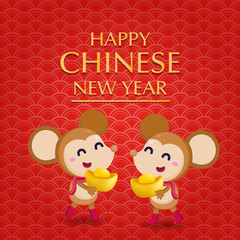 Happy Chinese new year greeting card. 2020 Rat zodiac. Animal cartoon character set. Vector illustration
