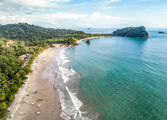 Aerial View of Tropical espadilla beach and Coastline near the Manuel Antonio national park, Costa...