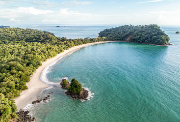 Aerial View of Tropical espadilla beach and Coastline near the Manuel Antonio national park, Costa Rica - obrazy, fototapety, plakaty