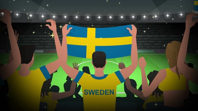 Cartoon Cheering Soccer Fans Crowd Sweden Football Animation