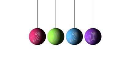 Set of the Christmas and New Year multicolored Balls and text 2020. on white background. Merry Christmas and a Happy New Year