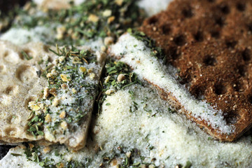 Useful salt with herbs and bread for healthy eating