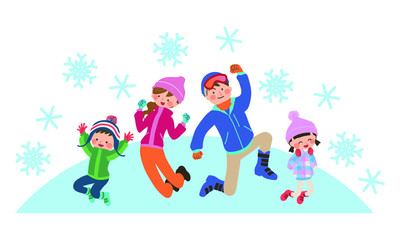 ファミリー　飛び跳ねる　冬