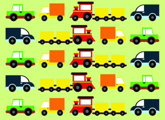 vector illustration, pattern with cartoon colored cars (red, blue, green, yellow)