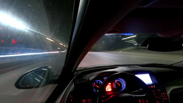 Car on night road timelapse hyperlapse