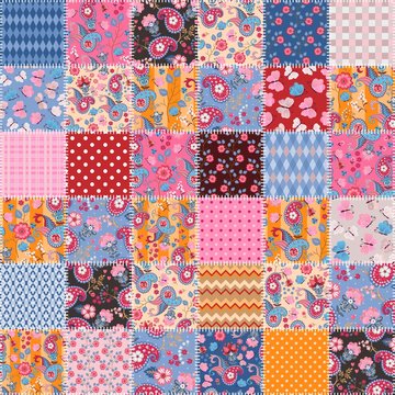 Cute seamless patchwork pattern. Beautiful print for fabric and home textile. Design for quilting blanket.