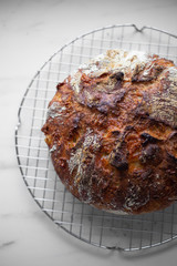 Sliced loaf of home made artisanal bread