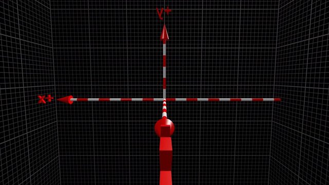 Time lapse of the reference system of the three-dimensional space of the Cartesian axes, on a black background