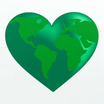 Planet in the green Heart. World map background for the earth day april 22	