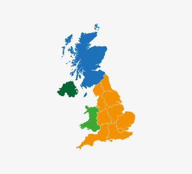 United Kingdom map, states border map. Vector illustration.
