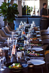 Served dinner table in a beautiful, expensive restaurant