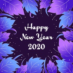 Frame of leaves floral background with place area for text happy new year new year card blue and purple leaves for congratulations