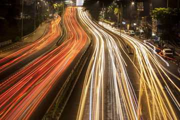 Light trails of vehicle on the highway