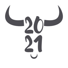 Chinese new year. 2021 New year. Metal ox horoscope sign. 2021 design. New year symbol. 2021 logo design. Chinese horoscope metal ox with 2021. Flat minimalistic vector illustration. Ox horoscope sign