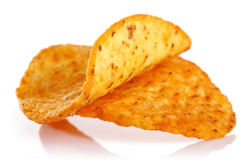 Spicy corn chips isolated on white