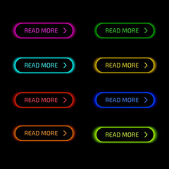 Set of modern glowing multi-colored gradient buttons on dark background