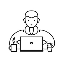 Freelance line icon, sign, vector illustration. Freelancer working at home with laptop. Concept of remote working or working at home. Outsourced employee, developer or web designer