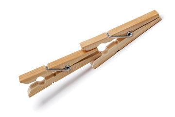 Wooden clothespin isolated on white