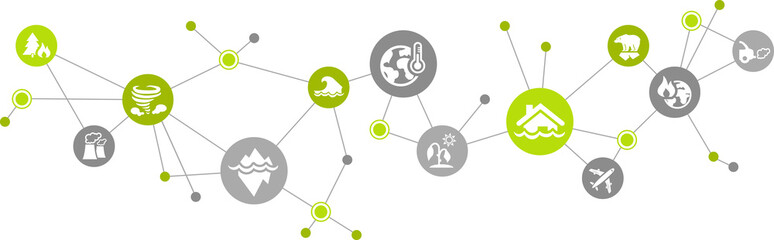 Climate change / global warming icon concept - drought, sea level rise, heat, storms - vector illustration