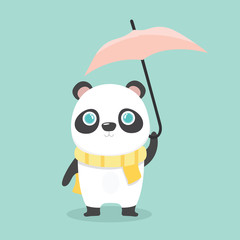 Vector illustration of cute little cartoon panda on pastel background..