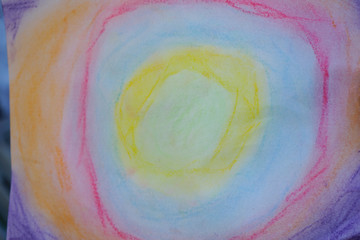 Chalk color drawing by children paint on paper pastel and bright color background