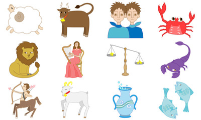 Illustration of 12 Astrology signs